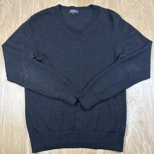 A.P.C. Rue Madame Paris Mens Black Long sleeve V-Neck Wool Sweater Size Medium